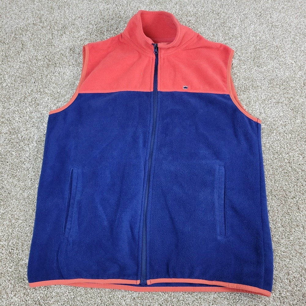 Crown & Ivy Mens Medium Orange Blue Colorblock Fleece Full Zip Vest